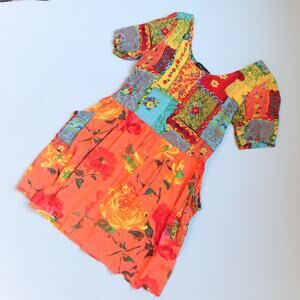 Jams World Vintage Patchwork Mini Dress Size Large Tropical Resort Vintage Retro